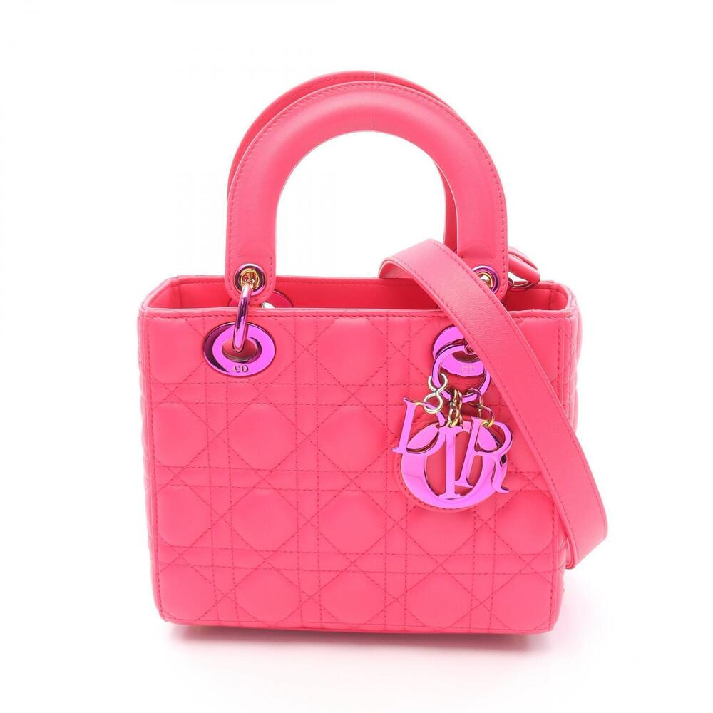 Christian Dior Lady Cannage Handbag Leather Pink